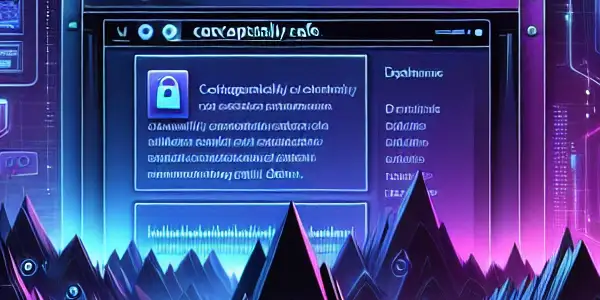 A futuristic digital landscape featuring a user interface for an adult video platform, highlighting safety and privacy elements.